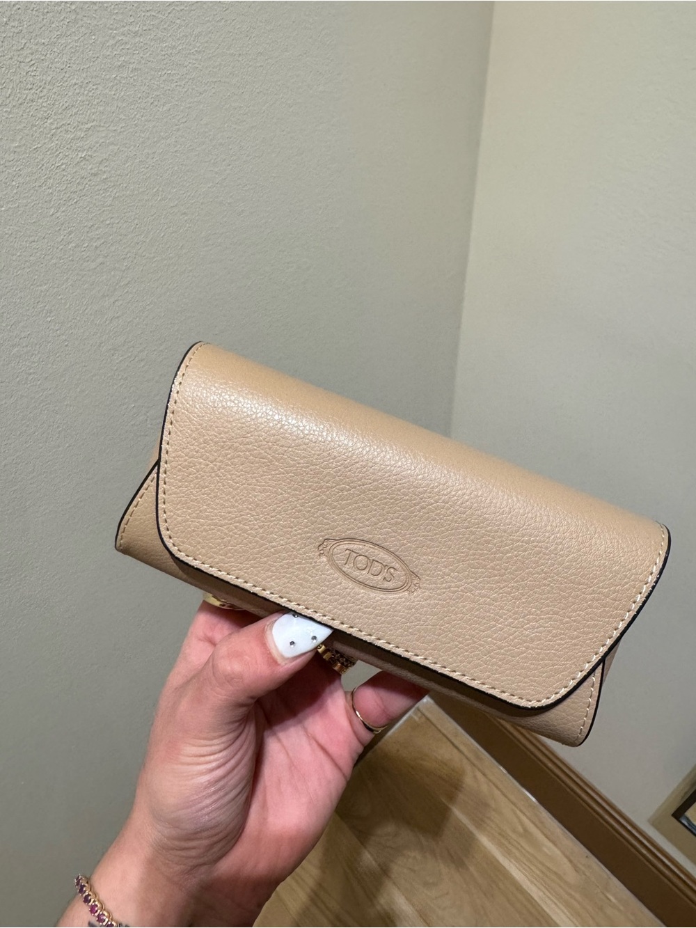 Tod's Beige Leather Fold-Over Sunglass Case